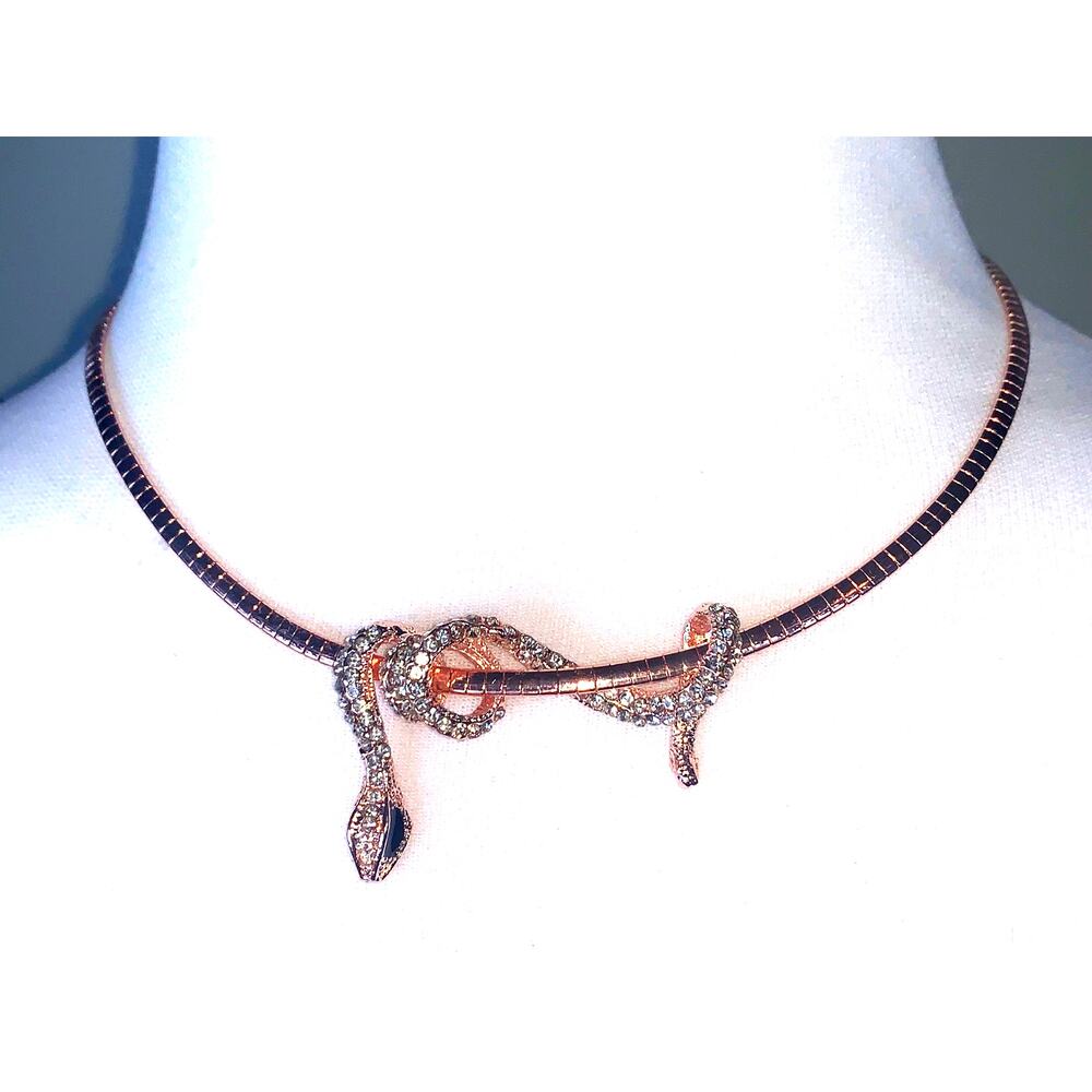 Rose Gold Tone Pave Crystal Serpent Wrapped Snake Pendant Necklace NWOT